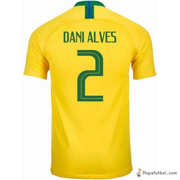 Camiseta Brasil Replica Primera Ropa Dani Alves 2018 Amarillo